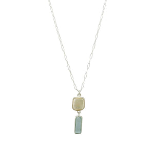 Square Pearl with Blue Quartz Rectangle Necklace