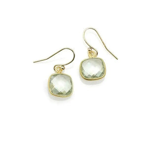 Square Faceted Green Amethyst Earrings
