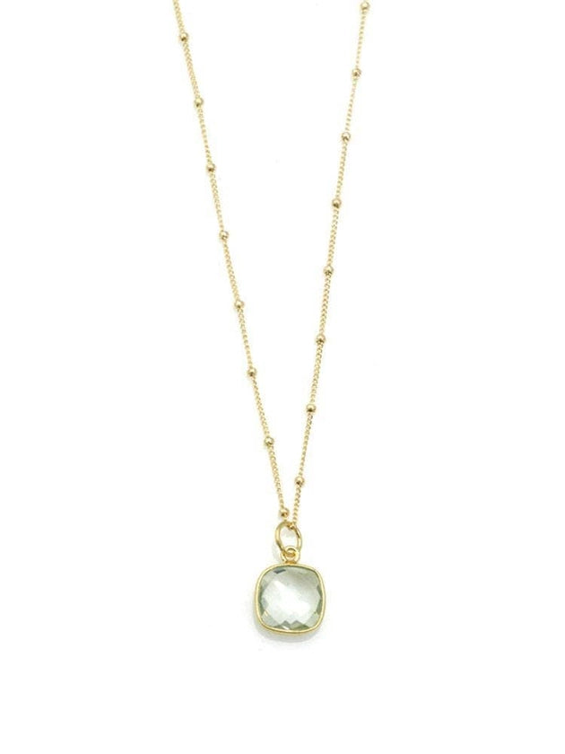 Square Faceted Green Amethyst Necklace