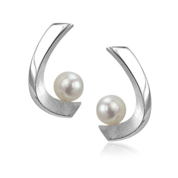 Aqua White Pearl Curved Studs