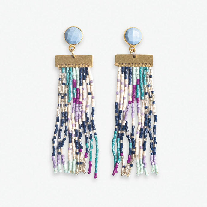 Lilah Semi-Precious Stone Post With Beaded Fringe Earrings