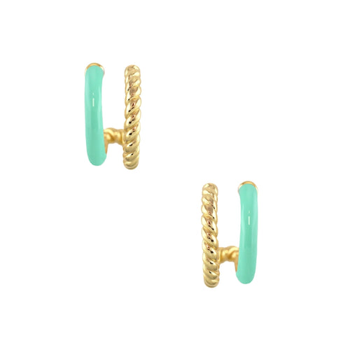 Twisted and Enamel Double Huggie Hoop Earrings