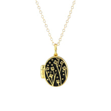 Flower Oval Enamel Locket Charm Necklace