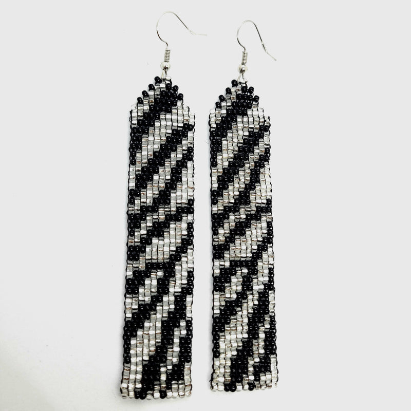 Metallic Zebra Earrings Black Suede Metallic Zebra Tiger Animal Print Large  Leather Teardrops With Black Accent Bead and Brass Fish Hooks 